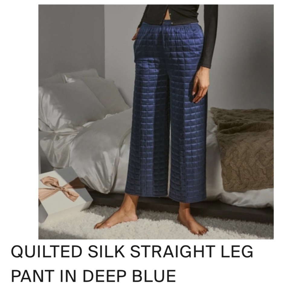 Lunya Quilted Silk Straight Leg Pant - Deep Blue - Picture 2 of 4